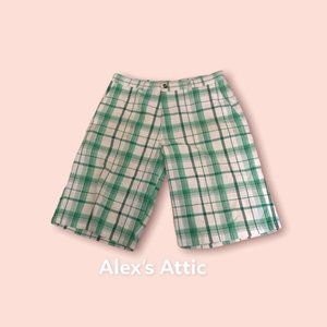 PWT Green Plaid Linen blend Golf Shorts Mens size 38 pre-owned